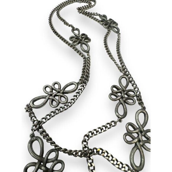 Ben-Amun Silver Tone Long Chain Necklace With Loop Flower Accents - Picture 4 of 8